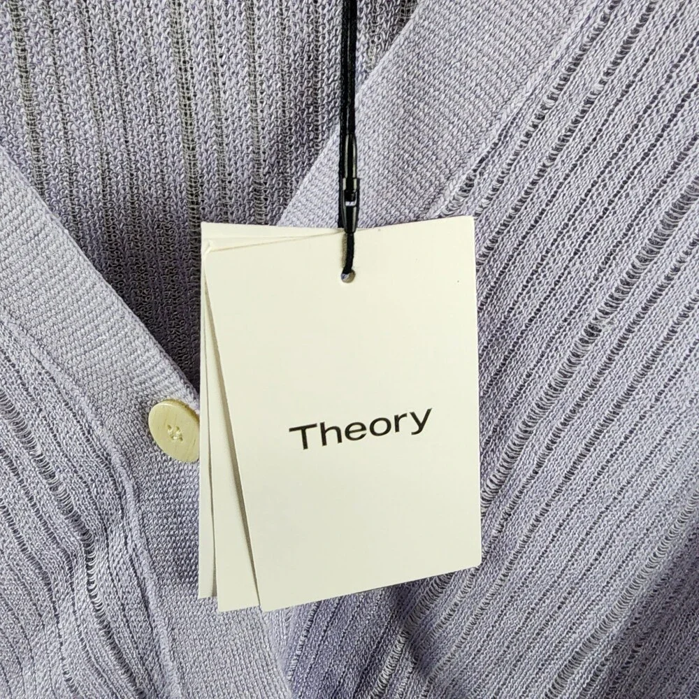 Theory Cropped Cardigan Women's S Soft Iris V-Neck Linen Blend Button Front L/S - Picture 6 of 14